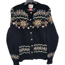 Vtg Susan Bristol 100 Pure New Wool Cardigan Sweater Large Metal Buttons