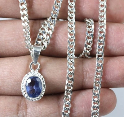 Natur Blauer Saphir 5,05 Ct Oval Anhänger Charm 925 Silber AGI Zertifiziert - Bild 1 von 4