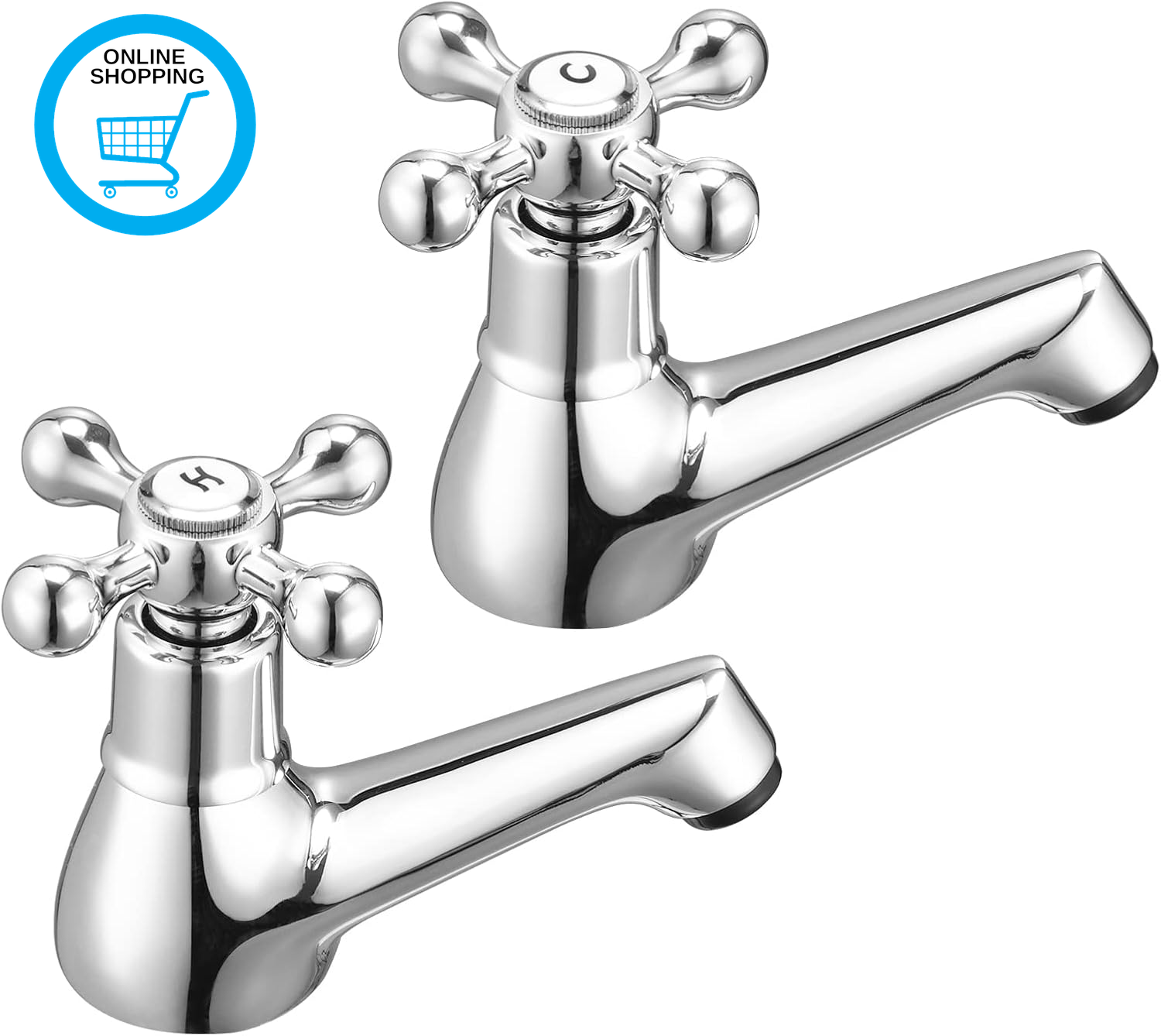 Basin Pillar Taps Pair Twin Bathroom Sink Taps Victorian Traditional Chrome Bras