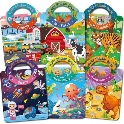 6 Sets 3D Reusable Sticker Books for Toddlers, Puffy Activity Books for Kids