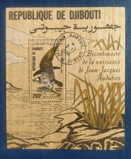 Bloc Timbre Djibouti N° 4 J.J Audubon Ornithologue Poste Aérienne Oblitérés 1985