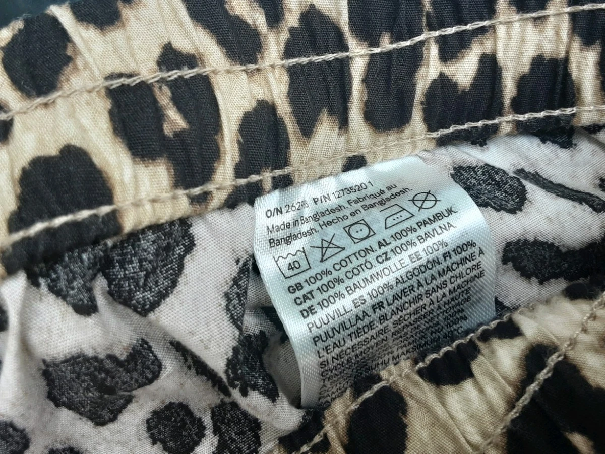 Pantalones de pierna ancha para mujer H&M con cordón y estampado de leopardo talla M nuevos con etiquetas