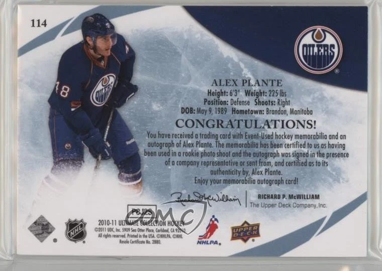 2010 Ultimate Collection Rookies /35 Alex Plante #114 RPA Rookie Patch Auto RC - Image 2 of 2