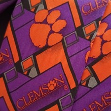 Clemson Tigers Logo Men's Designer Tie Purple Orange Geometric Woven