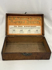 1906 Antique D.M. Ferry and Co. Oak Flower Seed Box Detroit MI with Seed Packets