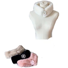 Women's Scarf Faux Fur Pull Through Flowers Faux Pearls Neck Warmer One Size