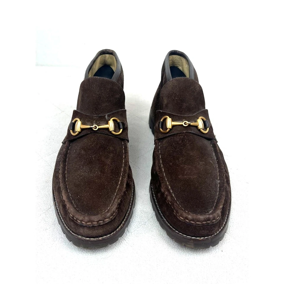 Gucci Marrón Gamuza Tobillo Mordida de Caballo Zapatos Mocasines Botas Para Hombre Talla 9.5 Foto 3 de 4