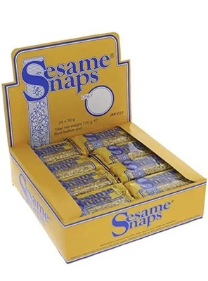Sesame Snaps 24 x 30g Box – Crunchy Sesame Seed Honey Bars Snack Wholesale Pack - Image 1 of 2