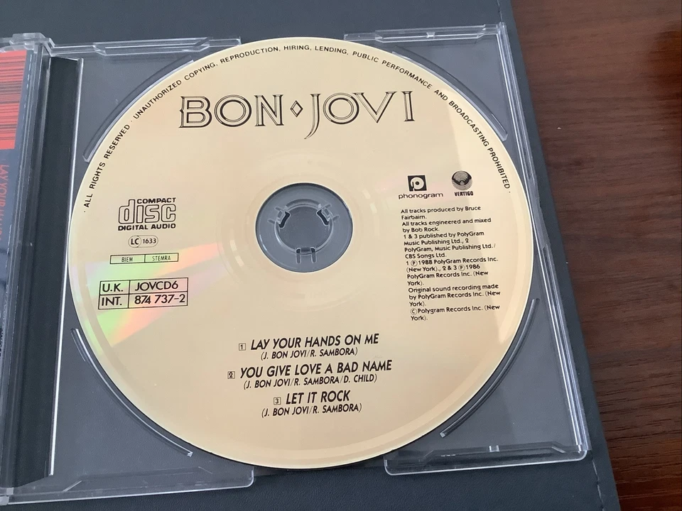 BON JOVI LAY YOUR HANDS ON ME 3 TRACK CD SINGLE NEW. G1 Foto 3 de 3