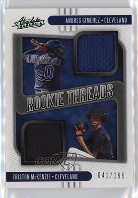 2021 Absolute Rookie Threads Duals Green Andres Gimenez Triston McKenzie RC 12eq