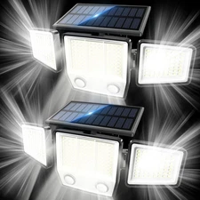 2 Pack Solar Motion Sensor Lights Outdoor 3000LM LED Security Flood IP65