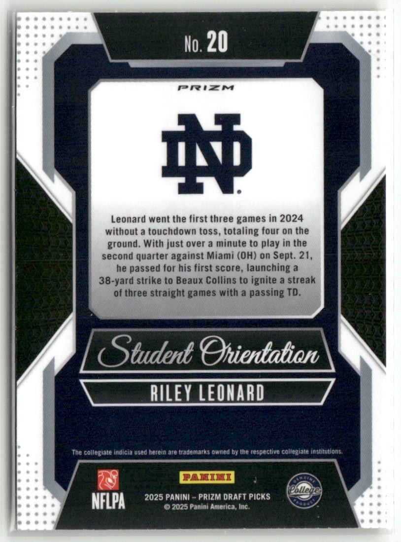 2025 Panini Prizm Draft Picks #20 Riley Leonard Student 2025 Panini Prizm Draft Picks #20 Riley Leonard Student