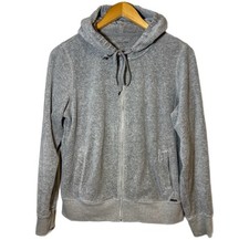 Calvin Klein Women's M Gray Velour Zip Up Hoodie Sparkle Logo Y2K Tracksuit Top