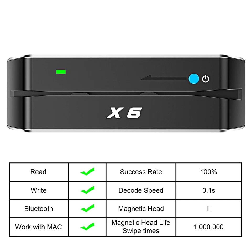 X6 BT Bluetooth Magnetischer VIP Kartenleser Schreiber USB 3 Spuren Swipe Encoder [U... - Bild 2 von 4