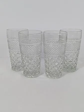 Set 4 VINTAGE WEXFORD WATER ICE TEA GLASSES DIAMOND CUBIST PATTERN 