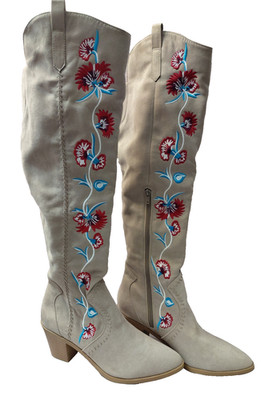 Carlos Santana Alexia Women's Size 10M Tan Suede Embroidered Over the Knee Boots