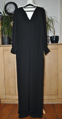 Massimo Dutti Black Long Sleeve Jumpsuit Size EU 38 Wide Leg V Neck New