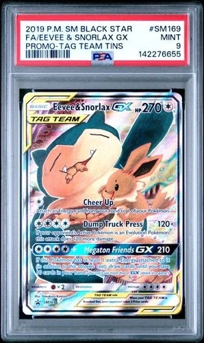 PSA 9 EEVEE & SNORLAX GX SM169 BLACK STAR PROMO TAG TEAM TINS SUN & MOON POKEMON