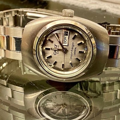 Camy Geneve Montego Crystal Automatic Diver Vintage Nos Tag Lady 25mm Uhr