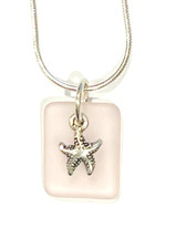 Sea Glass Inspired Pink  Sterling Silver Starfish Pendant  18" Necklace