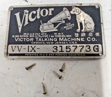VINTAGE ANTIQUE VICTOR VV-IX VICTROLA PHONOGRAPH ID EMBLEM TAG