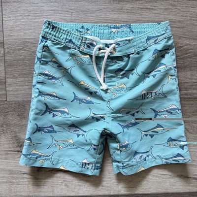 Janie and Jack Swordfish Print Swim Trunks 18-24 Months Blue Drawstring 