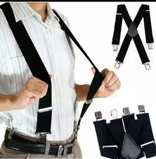 4 Clip Adjustable Elastic Suspenders 2.5cm Wide Braces for Men Women Kids