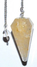 Golden Yellow Healer Quartz Six-Sided Faceted Pendulum Dowsing Divination