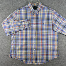 Vintage Ralph Lauren Button Up Shirt Mens Size XXL Custom Fit Blue Pony Plaid