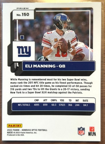 2022 Donruss Optic - Eli Manning - Fire Emoji SSP + Aqua Prizm /299 #150 🔥 - Bild 4 von 6