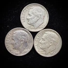 90% Silver - 1964 Roosevelt Dime - 3 Dimes - Circulated Condition - 15-08