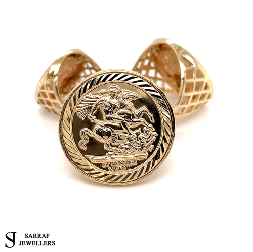 FULL HALF 1/10 St George Sovereign-Size RING 9ct YELLOW GOLD Coin Dragon Slayer - Picture 12 of 15