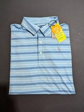 NWT MEN'S PUMA STRIPER POLO, SIZE: M, COLOR: TROPICAL AQUA/LAKE BLUE M5 