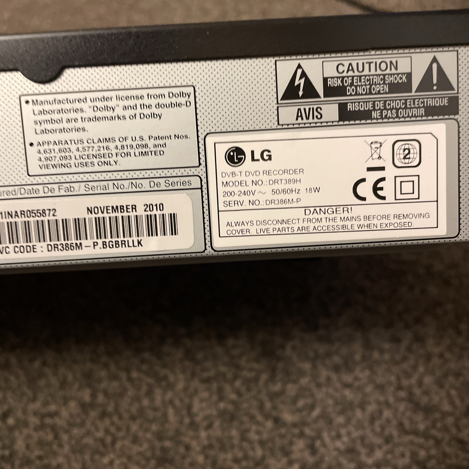 LG DRT389H DVBT DVD Recorder Freeview HDMI Black Working With Remote