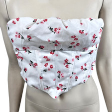 Womens Princess Polly Size 5 White Floral Button Back Bustier Corset Tube Top
