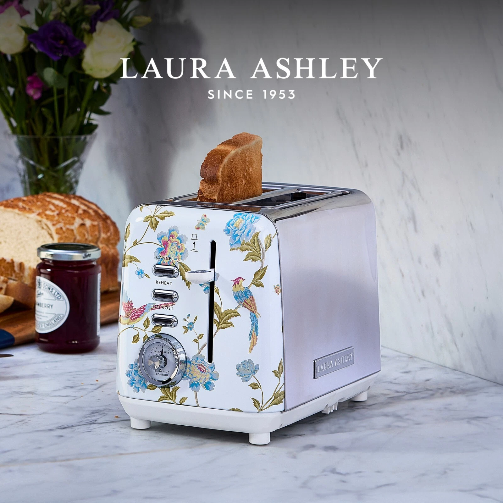 Laura Ashley 2 Slice Toaster with 7 Browning Control Wide Slots Stainless Steel