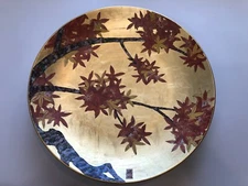 Rare Japanese Arita Gold Leaf Hand Painted Red Maple Leaf Charge, Autumn Scene