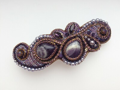 Amethyst hair barrette for thick Hair clip beads Mom gift from daughter