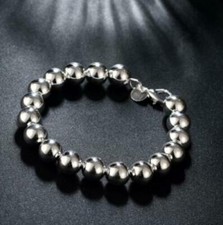 Silver Plated 10mm Beads Ball String Chain Fashion Bracelet Lab-Created
