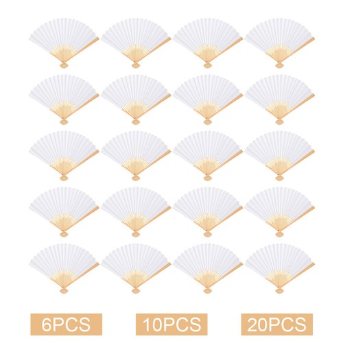 6/10/20 Pcs White Paper Hand Fan Chinese Handheld Fan DIY Blank Paper Fan - Picture 2 of 14