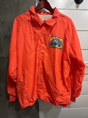 Vintage 70s 80s Windbreaker Mens XL Orange Snaps Retro Unique  Smile-A-Milers