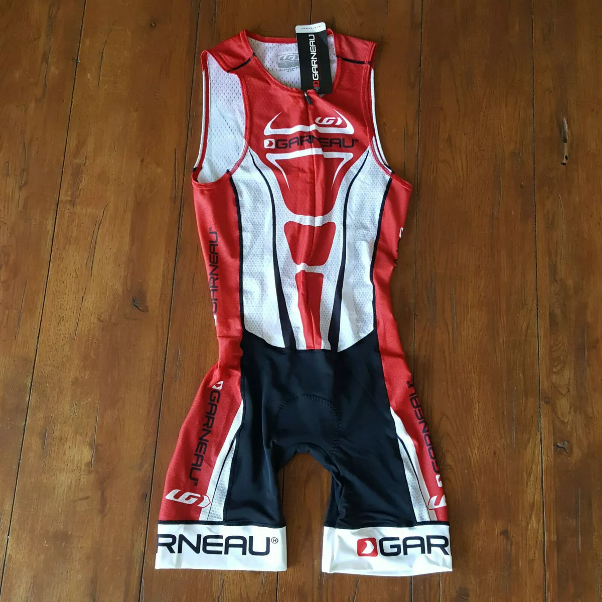 Louis Garneau Mens XS Womens M Triathlon Suit Red White Trisuit