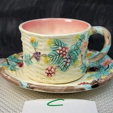 Vintage 1988 The Haldon Group Berry Basketweave Cup & Saucer Majolica Dishes