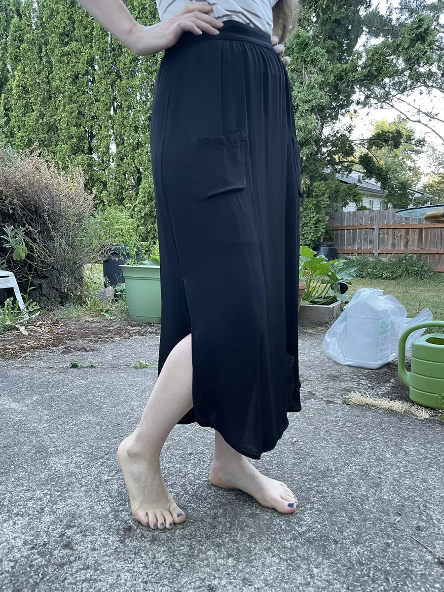Other Stories Black Maxi Midi Skirt Side Slits 6 4 S XS Pockets Flowy Fabric