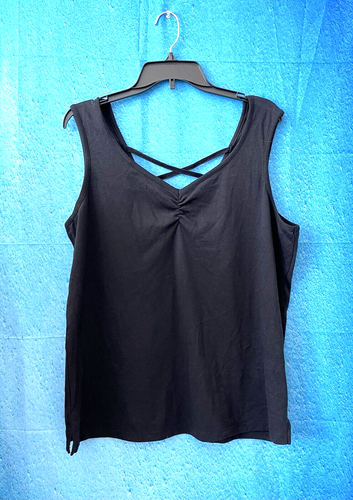 ONE STEP UP PLUS NWT Women's Black Tank Top Ruched Front Strappy Back Stretch 3X