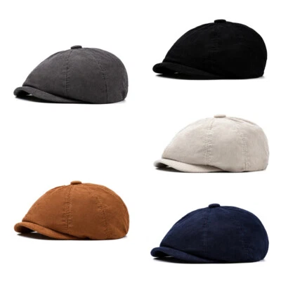 Men Women 8 Panels Octagonal Beret Cap Corduroy Newsboy Cabbie Painter Flat Hat - Image 1 of 4