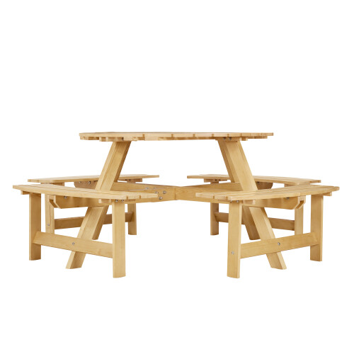 Outdoor 8 Person Picnic Table, Umbrella Hole, Outside Table - Picture 11 of 17
