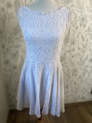 City Studios Juniors Women's White Lace Boat Neck Fit Flare