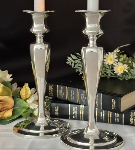 Antique Tiffany And Co Sterling Silver Candlesticks / Moore #17659 Monogram Pair - Picture 6 of 13