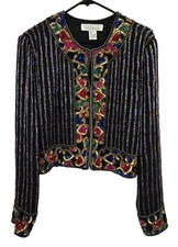 Niteline Della Roufogali Evening Silk Jacket Sequins Beaded Size XL